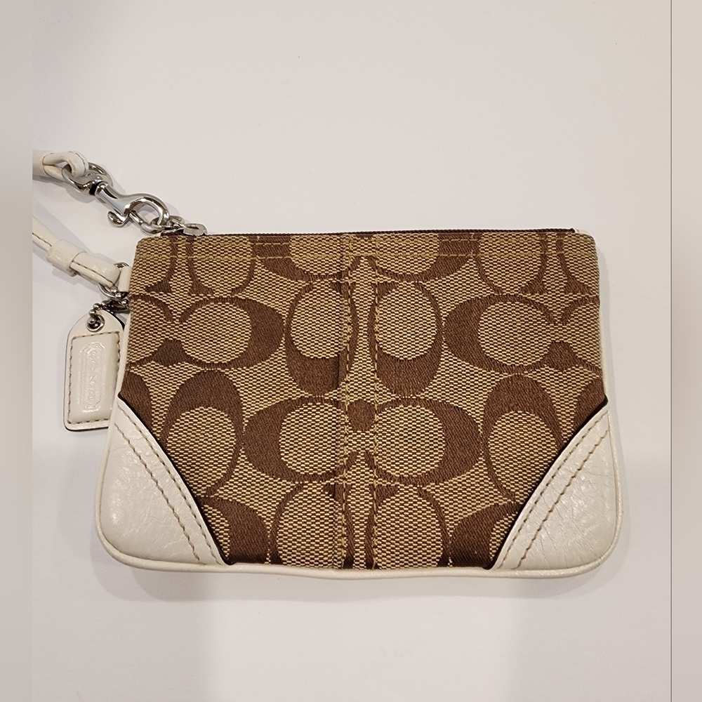 Coach Signature Canvas Leather Trim Wristlet - Picture 3 of 5